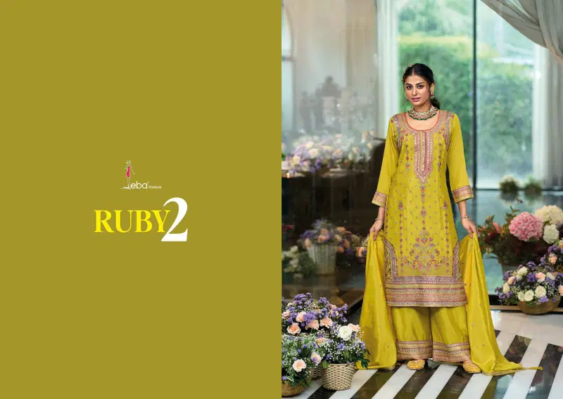 Ruby 2 By Eba Chinon Embroidery Designer Readymade Suits Exporters In India
